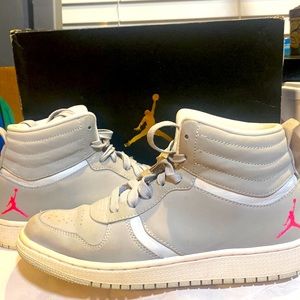 Gray, white and pink Nike air Jordans size 6Y